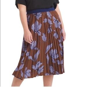 Modcloth Brown and Blue Pleated Floral Midi Skirt